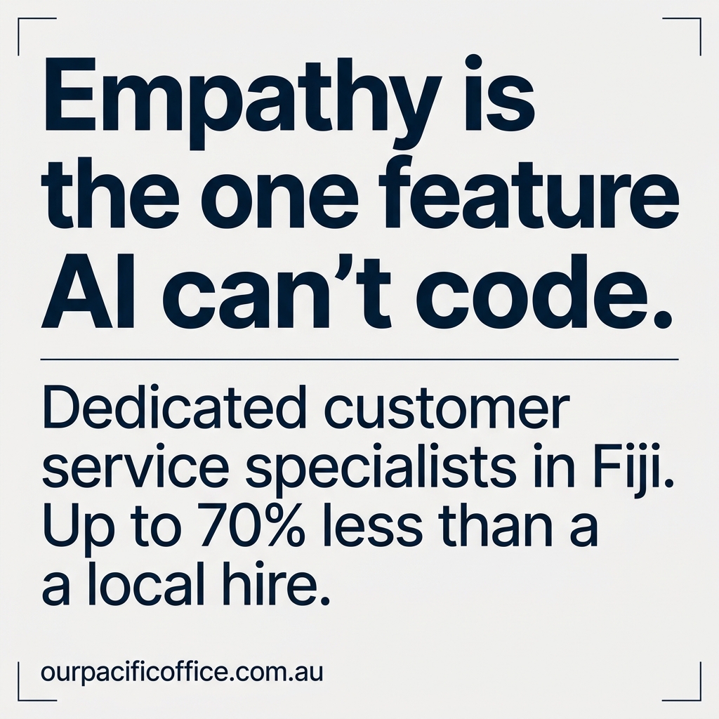 Clean editorial ad: Empathy is the one feature AI can't code