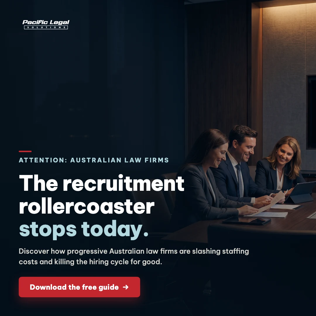Confident legal support team collaborating in a dark premium boardroom; headline: The recruitment rollercoaster stops today.