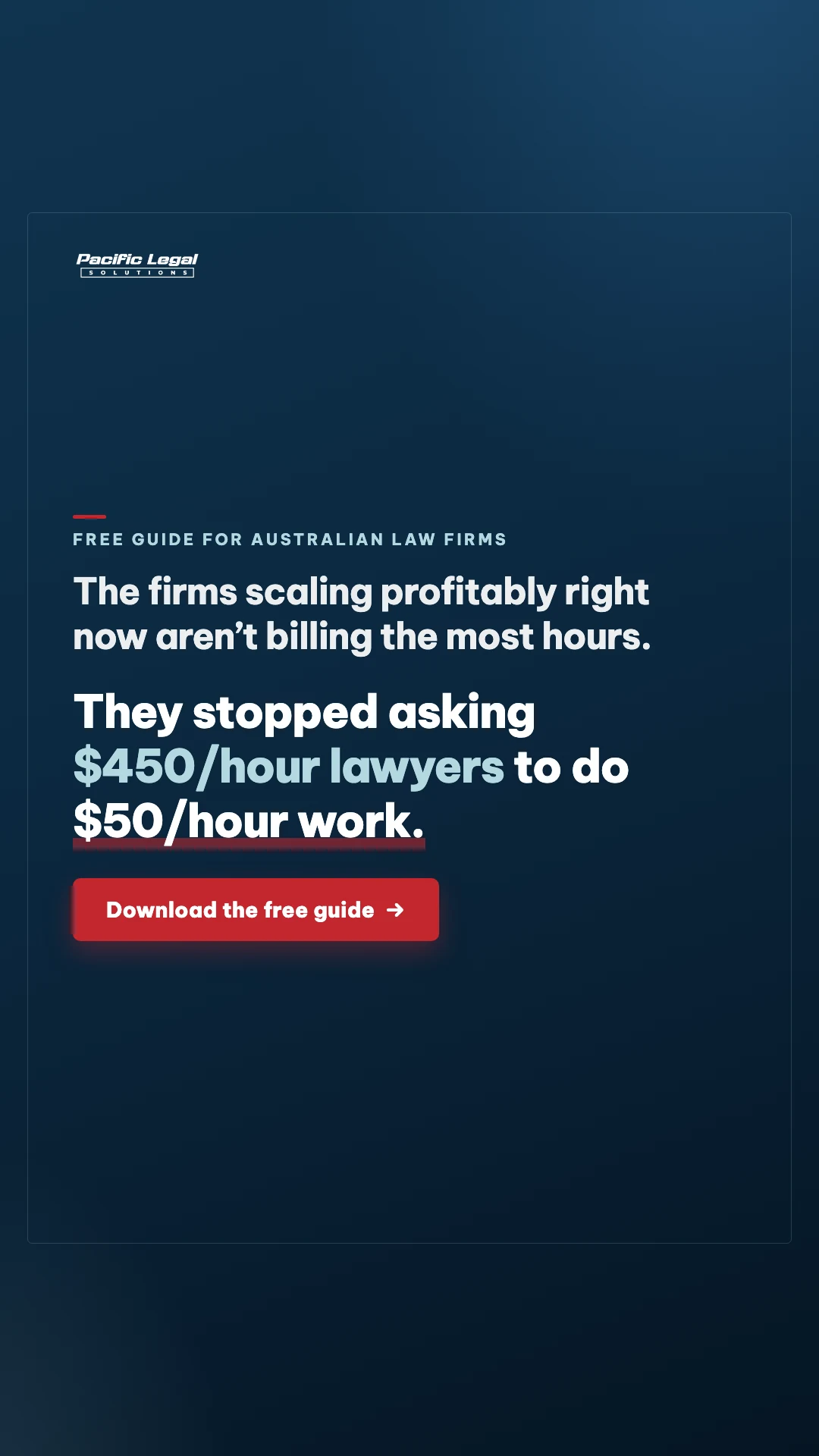 Navy statement card: The firms scaling profitably right now aren’t billing the most hours. They stopped asking $450/hour lawyers to do $50/hour work.