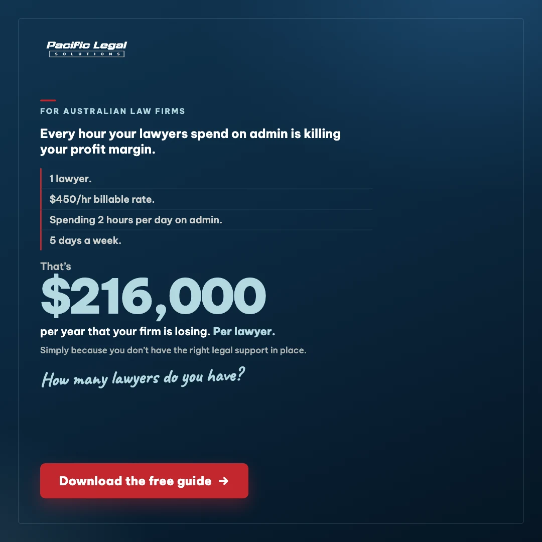 Navy math card: 1 lawyer, $450/hr, 2 hours admin per day, 5 days a week — that’s $216,000 per year lost, per lawyer. How many lawyers do you have?